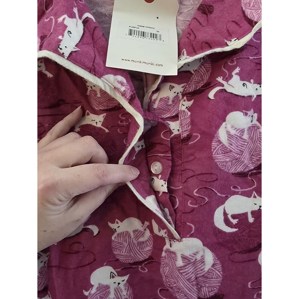 Munki Munki Purple Knitting Cat Flannel Sleep Shirt Mid Thigh 3X Plus Cotton - Picture 6 of 10